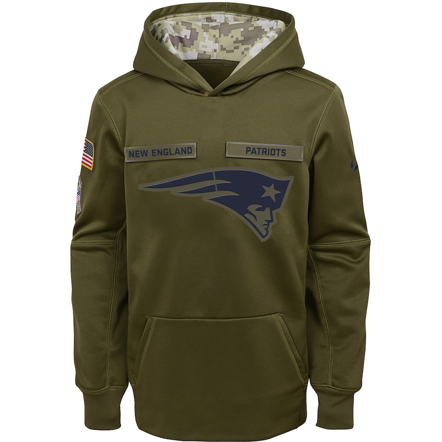 New England Patriots Nike Youth Salute to Service Pullover Performance Hoodie Green->youth nfl jersey->Youth Jersey